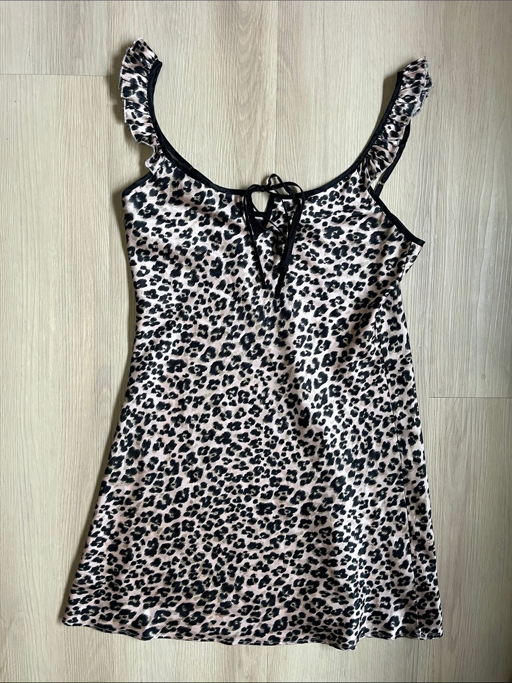 Vintage Y2K Satin Babydoll Leopard Print Slip Dress Nightgown - Size small